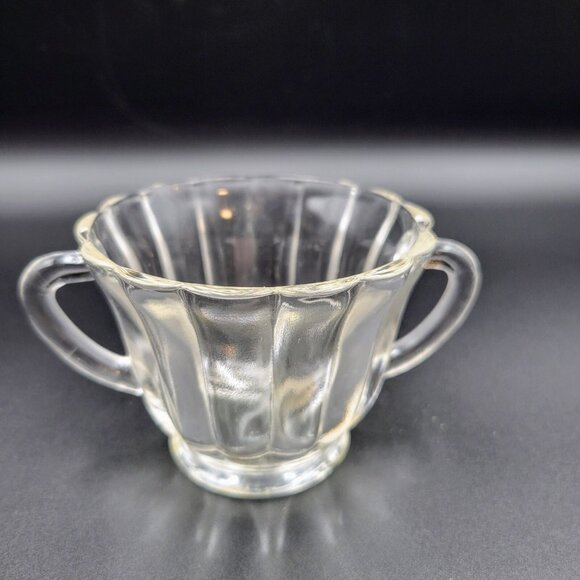 Vintage Cream And Sugar Set With Extra Sugar Bowl Clear Glass Serving Kitchen Re - Picture 7 of 11